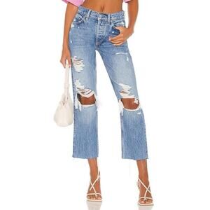Boyish The Tommy High Rise Rigid Straight Jeans Angel Ripped Distressed Denim 24